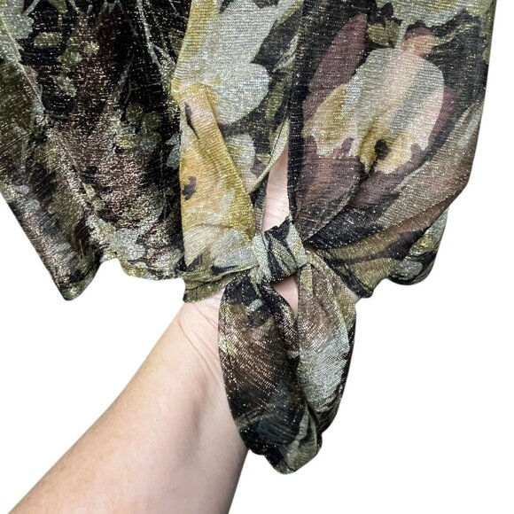 Susan Graver Women's Top 5X Foil Print Knit Floral Gold Brown Plus Size - Picture 4 of 8